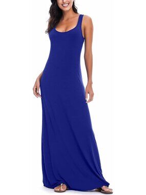 Women's Royal Blue Tank Top Maxi Long Dress Casual Sleeveless Summer Beach Dress